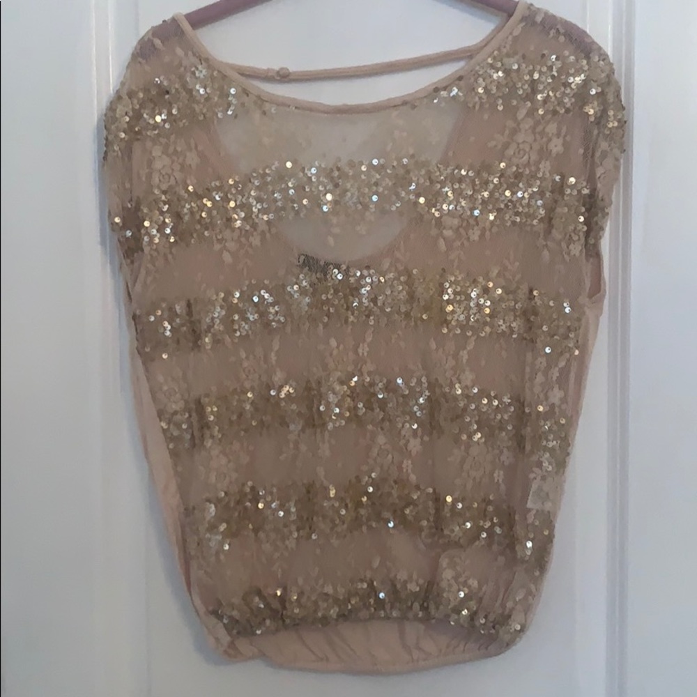 Lace & Mesh Sparkly Champagne/Gold Top